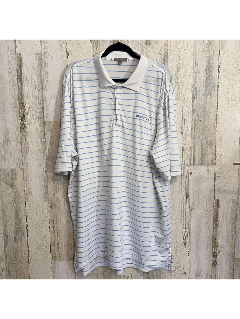 Peter Millar Polo Shirt Men's XL White Blue Stripe Performance Transmiss Logo - Picture 2 of 14